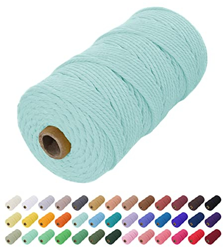 Uiopa Hilo Macrame 2mm x 200m, Cuerda Macrame Cuerda de Algodon Natural Cordel, Cuerda Manualidades para DIY Macrame Pared, Cortina, Colgar Plantas, Decoracion Dormitorio (Azul claro)