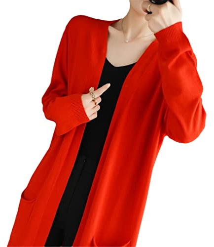 Damen Kaschmir Strickjacken Herbst und Winter Casual Lang Strickjacke Frauen Pullover Mantel V-Ausschnitt Strickjacken rot XL