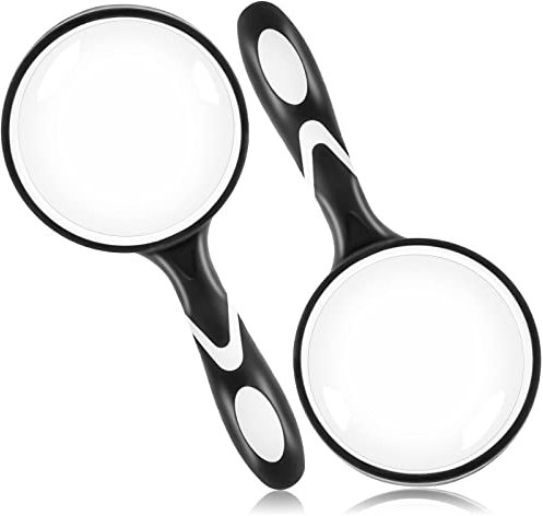 HAKACC 2 Stück Lupe Handheld, 5-fache und 10-fache Leselupe 75mm Handlupe für Senioren Kinder Hobbybeobachtung Zeitungen Lesen Insekten