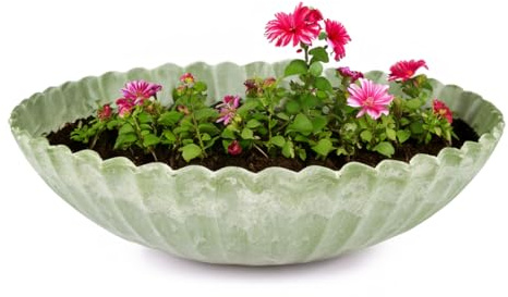 matches21 Pflanzschale für draußen - Dekoschale grün geriffelt als Blumentopf Pflanztopf - runde Blumen-Schale in 28 cm für Garten, Balkon oder Friedhof als Grabschale