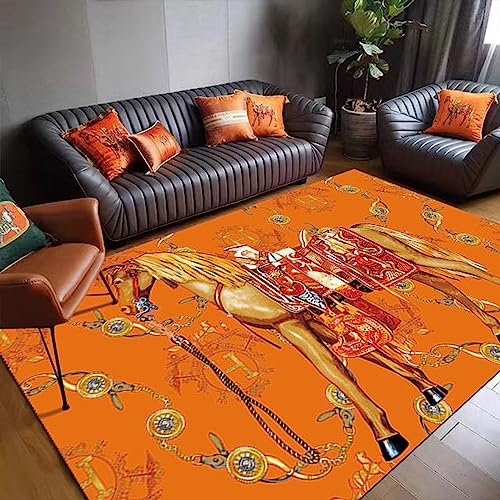 Tappeti Design Teppich Wohnzimmer Teppich 120 X 250 cm Orangefarbenes Hintergrundpferd Korridor Schlafzimmer, Küche, Wohnzimmer 120 * 250cm