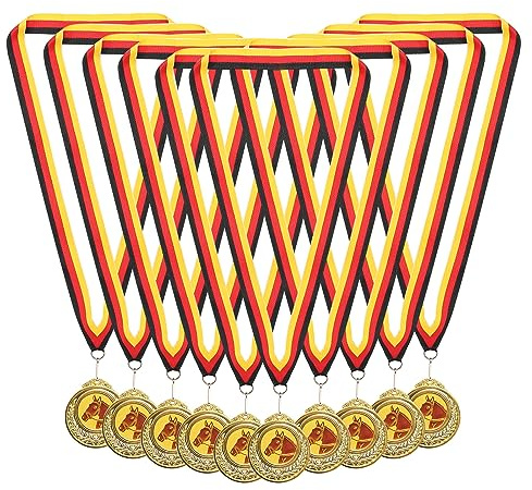 prota Goldmedaillen, 10Pcs Pferde Medaillen Siegermedaille Gewinner Medaillen Gold mit Band und Emblem für Kindergeburtstag aus Metall personalisiert Goldmedaillen