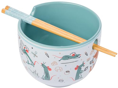 Silver Buffalo Disney Pixar Ratatouille Remy Icons Ceramic Ramen Noodle Rice Bowl with Chopsticks, Microwave Safe, 20 Ounces