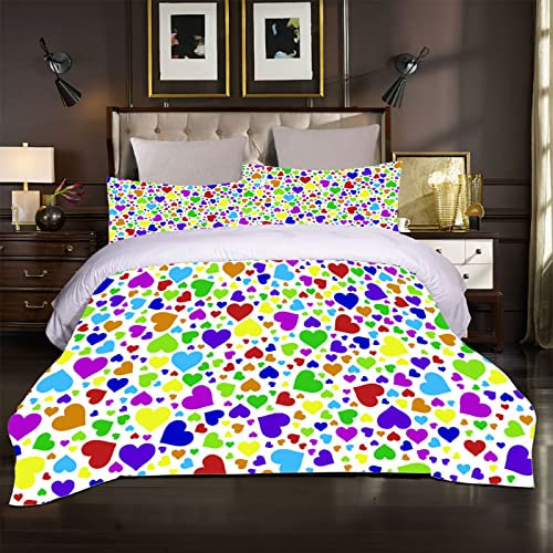 Set Copripiumino Matrimoniale Adulti 3 Pezzi 260X240Cm Set Biancheria Da Letto Stampati In Stampa Di Cuori Colorati 3D Copripiumini Matrimoniali In Microfibra Con Cerniera E 2 Federe