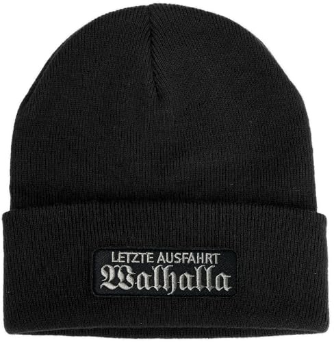 No Face No Name Mütze Letzte Ausfahrt Walhalla in schwarz I bestickter Aufnäher I Beanie Strickmütze Wintermütze I Odin Thor Asgard Wotan Biker Wikinger
