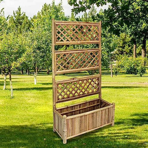 Garten-Hochbeet, Blumentopf Mit Untersetzer Übertopf Keramik Korb Klein Blumentopf Mit Füßen Geeignet für Succulents Innen Terrace Draußen mit Spalier Bambus 70 cm