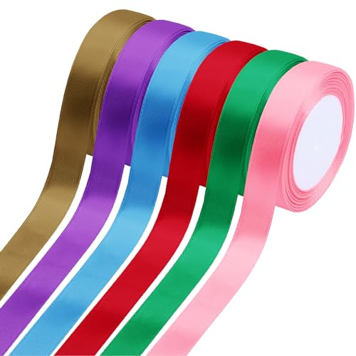 Ruban de Satin 20mm,Ruban Cadeau 6 Couleurs 22 Mètres Ruban Tissu Large pour Décoration de Mariage,Bricolage,Fête,Emballage Gâteau,Couture,Coffrets,Bouquet