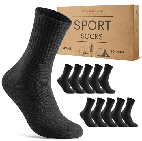 10 Paar Sportsocken Damen Tennissocken Baumwolle Atmungsaktive Crew Socken 70205T (Schwarz 35-38)