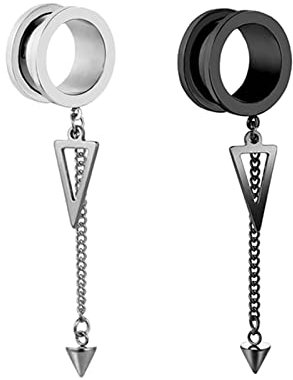 BCughia Edelstahl Flesh Tunnel 20mm Ohr Plug Herren mit Kette und Dreieck Anhänger Tunnel Set, 2 Stück