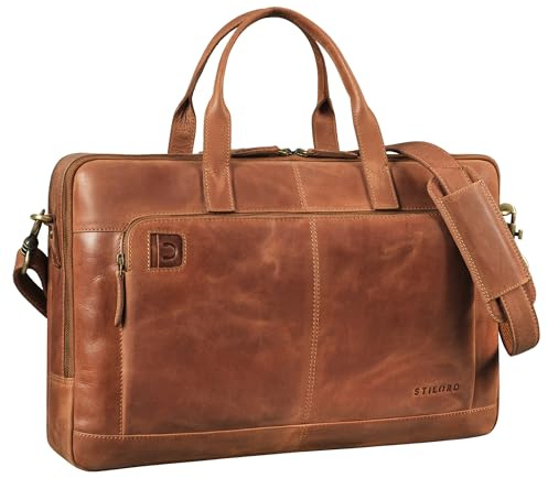 STILORD Timothy Elegante Laptoptasche Leder Herren & Damen 17 Zoll bis 19 Zoll Notebook Tasche Große Arbeitstasche Business Lehrertasche Aktentasche Echtleder Farbe:Andorra - braun