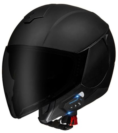 Motorradhelm Bluetooth Jethelm 3/4 Helm,ECE Zertifizierung Motorrad Integrierter Bluetooth-Helm Jet Scooter Helm Rollerhelm Jet-Helm Herren Damen Mit Doppelspiegel Herren Damen 34,L(59~60CM)