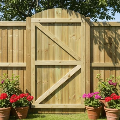 Arch Top Wooden Garden Gate 6x2.5ft - Tongue & Groove Fully Framed Treated Timber Door, H:6ft x W:2.5ft Ideal for Outdoor Pathway Home Access (High: 180cm x Wide: 75cm)