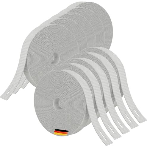 Rollwin 10 Stück Rolladengurt 23mm Grau 7 Meter - zuverlässiger Halt und scheuerfest - Maxi Rollladengurt 23 mm Material robust & reißfest und vergilbungsbeständig - für schwerere Rollläden