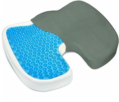 Office Chair Seat Cushion Ergonomic Orthopedic Memory Foam with Gel Cushioning Support Cushion for Sciatica, Coccyx, Wheelchair and Hip Pain Anti-Slip Gel Ergonomic Cushion for Office Chair Grey Cover
