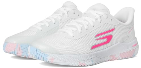 Skechers Baskets Viper Court Pro 2.0 pour Homme, Textile synthétique Blanc avec Bordure Multiple, 39 EU