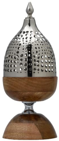Marrakesch Aesthetic Deko Räuchergefäß Räucherschale aus Holz und Metall 26cm groß | Weihrauchbrenner für Räucherstäbchen & Weihrauch als Orientalische Deko | Räucherstövchen mit Sieb Mouka