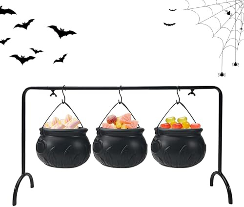 3er-Set Hexenkessel-Schüssel, Halloween, Schwarze Kessel, Süßigkeiteneimer, Hexenkessel-Servierschalen Auf Gestell, Hexenkessel-Set, Süßigkeiteneimerhalter Für Süßes Oder Saures, Halloween-Dekoration