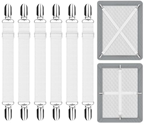 OWLMATE 6 Stück Bettlakenspanner Spannbettlaken Halter für Faltenfreie Bettlaken Bettlaken Spanngurte mit Metallclip für Bettlaken Matratze Bügelbrett Sofa