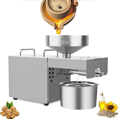 AFLEPCBRQ 610W Oil Press Machine Commercial Household Stainless Steel Cold Hot Nut Oil Extractor Automatic Oil Press Expeller for Corn Peanut Sunflower Seeds 3-6Kg/H, (220v)