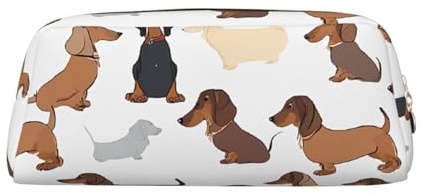 ASPOIJHN I Love My Dog Dackel vielseitiges Leder-Federmäppchen, stilvolle Aufbewahrungstasche für Schule, Büro, Schreibwaren, Kosmetiktasche, Münzen-Organizer, gold, Einheitsgröße, Krawattenetui