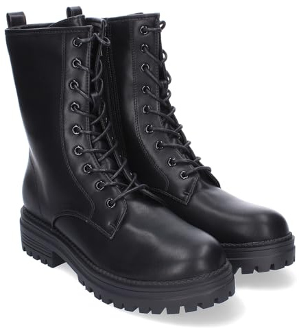 86093 Botas de Mujer, Comodas y Elegantes, Estilo Militar con Cordones, Suela Dentada y Cremallera Lateral Negro Talla 39