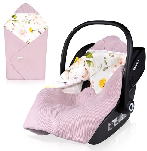 Lionelo TRAVEL Swaddle Blanket Warmes Babytuch für Kindersitz, Tragetasche, Kinderwagen, Ganzjährig, Weiche Babydecke 90x90 cm, Klettverschluss, 100% Baumwolle