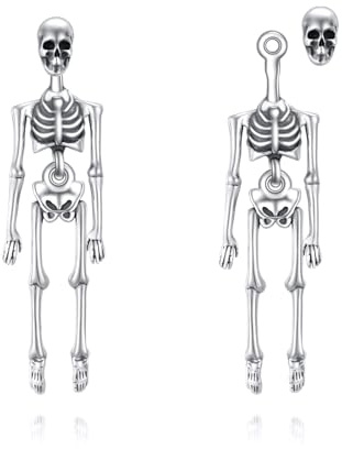DAYLINLOVE Schädel Skelett Ohrringe 925 Sterling Silber Punk Halloween Dangle Ohrringe Party Schmuck für Frauen
