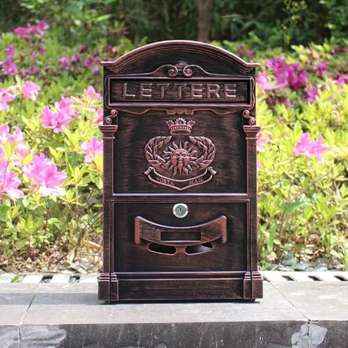 YZMJXNYY Metall-Briefkasten Zur Wandmontage, Postkasten Briefkästen Retro, Wandbriefkasten, Paketbriefkasten, Briefbox mit Schloss, Verzinktes Blech, Wetterfester(Brass)