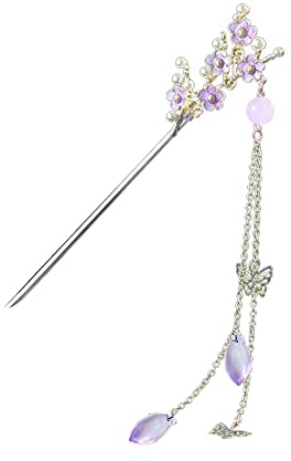 Vintage Haar Stick, Chinesische Haarstab Metall Perlen Haarnadel Japanische Haarstäbchen Blumen Haar Essstäbchen Opal Haarspange Haarstock Haarschmuck für Frauen Mädchen (Lila)