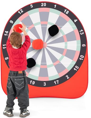 GYMAX Pallone Gigante da Freccette, Grande Bersaglio per Freccette Pieghevole con 4 Palloni, Borsa da Trasporto, Tabellone dei Punti Chiaro, Set di Gioco per Raduni, Picnic, Feste (Rosso)