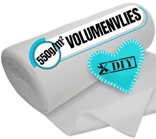 Qooltex Volumenvlies 550g /m² Polstervlies - 160cm BREIT 55mm dick 1.6qm | Polsterwatte zum Polstern, für Decke, Kissen - Vlieswatte Füllung, Diolenwatte waschbar, Patchwork Quilt DIY