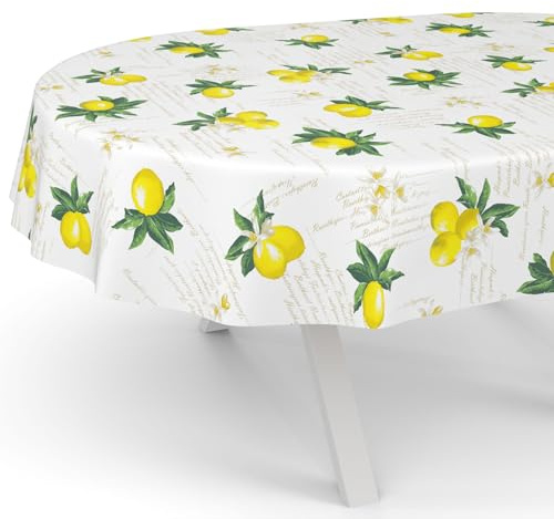 Wachstuchtischdecke Wachstuch Tischdecke abwaschbar Wachstischdecke Gartentischdecke Rund Oval Eckig Oval 160x140cm Schnittkante Zitronen