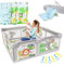 BELLEBEBE - Parque Infantil Bebe - 120x120cm - Corralito bebe con Alfombra Acolchada Plegable + 50 Bolas + Canasta de Juego + Libro Bebe Sensorial de Tela y 6 Agarraderas - Diseño animales de la Selva