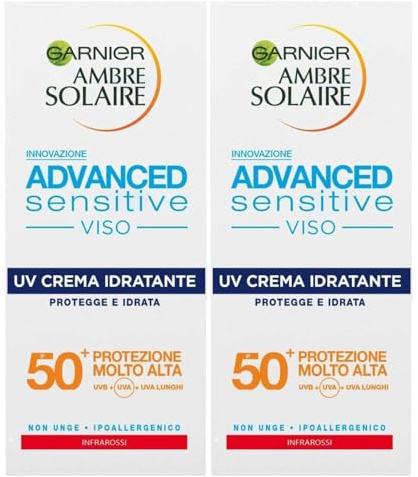 Garnier Ambre Solaire Advanced Sensitive Sonnenschutz für das Gesicht LSF 50+ 50 ml, 2 Einheiten