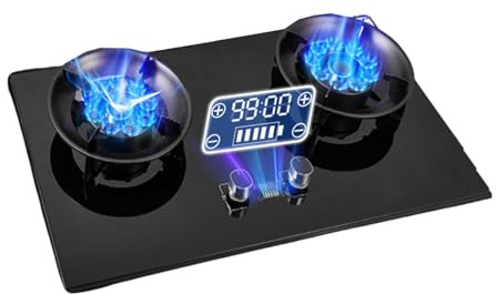 Gasherd Mit 2 Brennern, 8,0 KW Camping-Gaskocher, Küchen-Arbeitsplattenherd, Mit Flammendurchschlagschutz Und Timer, LPG/Erdgas-Kit(NG)