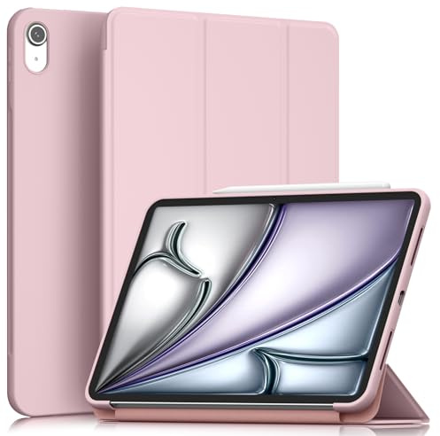 Oumida Funda para iPad Air 11 Pulgadas 2025(M3) / 2024(M2), iPad Air 7a/6a/5a/4a Gen (2024/2022/2020, 10,9), Funda Bloqueo Magnético, Case Slim Tríptica, Fundas de Piel TPU Soft Carcasa (Rosa Claro)