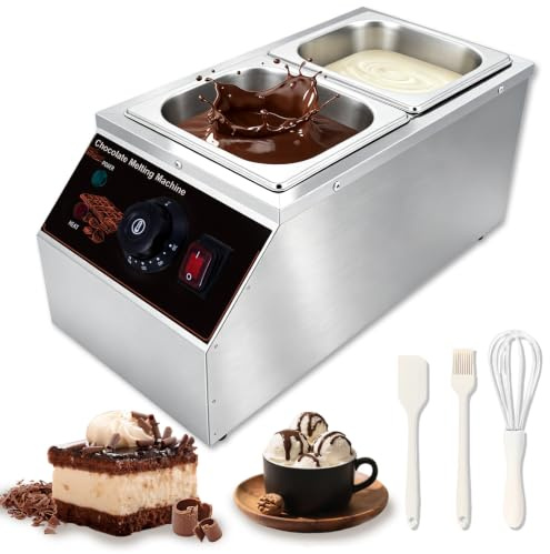 DULNICE Kommerzielle Schokolade Temperiergerät 600W Edelstahl 2x1.55L | Schokolade Schmelzen Temperaturbereich 30–80 °C mit Zubehör,ideal für Bäckereien, Cafés, Hochzeiten & Partys