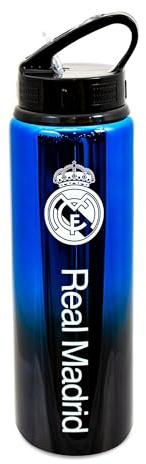 Hy-Pro Officiellt licensierad Real Madrid CF 750 ml aluminium UV-flaska | integrerad hopfällbar strå, neokromfinish, läckagesäker, lätt, BPA-fri