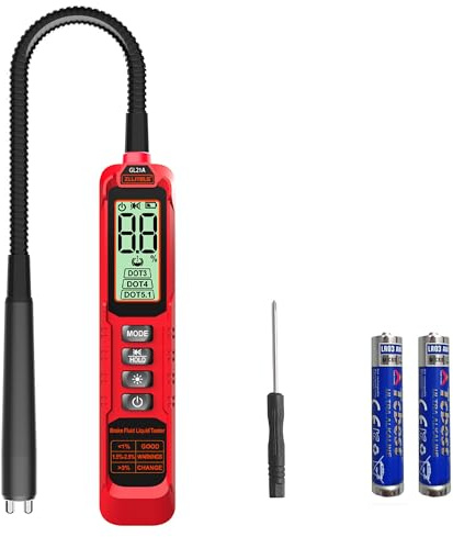 Brake Fluid Tester with 7.5-inch Corrosion-Resistant Gooseneck Probe, DOT3, DOT4, DOT5.1 Testing, Data Retention, Backlight Alarm, Car Care Detection Tool Red