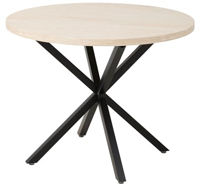 GrandCA HOME Runder Esstisch mit moderner MDF effektplatte, Küchen-Esstisch mit Vier Metallbeinen, zum Esszimmer im Wohnzimmer, Gelber Travertin