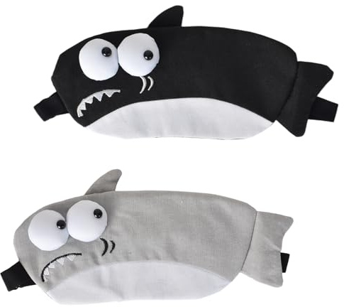 2 Stück Augenmaske mit Kühlpad, Lustige 3D Schlafmaske aus Memory-Schaum, Atmungsaktive Augenbinde für Damen & Herren, Perfekt zum Schlafen, Reisen, bei Augenermüdung (Hai (schwarz + grau))