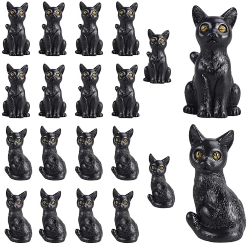 MiOYOOW Mini svart katt julfigurer, 20 st miniatyrharts djurfigurer rolig jul trädgårdsdekoration för skrivbord akvarium kruka present dekor