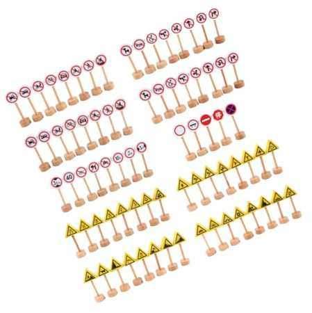 Gatuida 50pièces Jouets Panneaux De Signalisation Bois pour Garçon Fille Jouets Éducatifs De Signalisation Routière Bois De Construction Ludiques pour Garçons Et Filles