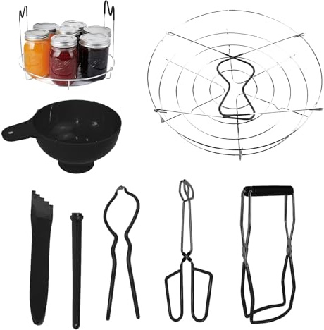 Canning Pot Water Bath Canner with Rack and Lid,7 Pieces Canning Kit,Stainless Steel Stock Pots,Jam Making Starter Kit Beginner Tools (Black)