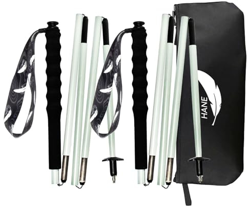 KEALING - Bastones de trekking de fibra de carbono, juego de 2 bastones plegables, 5 secciones, ultraligeros, trekking y montañismo, con mango ergonómico y fundas (gris, 110 cm)