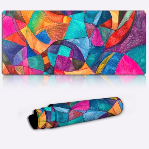 vibrant geometric art Gaming Mouse Pad Non-Slip Rubber Base Pad Office Home Novelty Printed Desk Accessory Laptop Desktop Printed Art Ergonomic 600 * 350 * 4mm