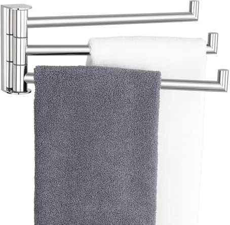 Aomasi Swivel Towel Rack for Bathroom, 304 Stainless Steel Wall Mounted Rotating Towel Holder with 3 Arms, Space Saving & Heavy Duty, Polished Chrome