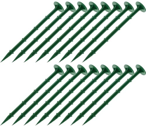 IWOWHERO 100 pièces Piquets de Jardin Plastique Agrafes Fixation Toile Paillage Vert Piquets Multi-Usage pour Gazon Synthétique Serre et Camping Légers et Compacts