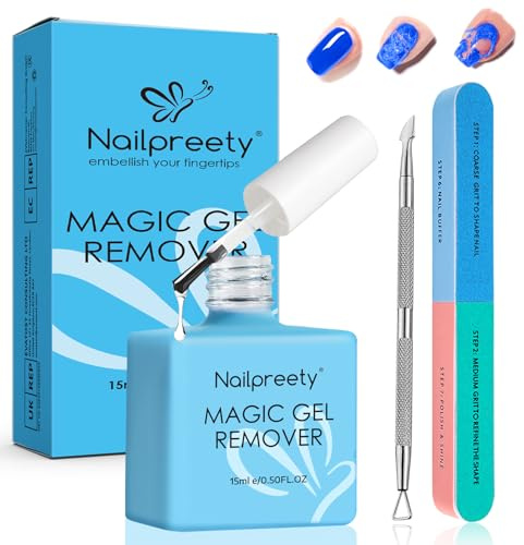 15 ml Gel Nail Polish Remover,Professional Nail Varnish Remover,UV Gel Nails Polishs Removers,Easily Removes Gels Nails Polish within 3-5 Minutes,with Neil Buffer & Cuticle Pusher,Quickly & Easily