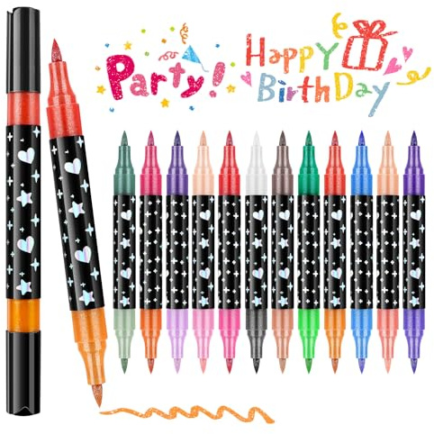 Ufdeoton Juego de lápices acrílicos de 24 colores, lápices brillantes de doble punta, resistentes al agua, rotuladores brillantes, juego de dibujo para piedras, huevos de Pascua, madera, lienzo